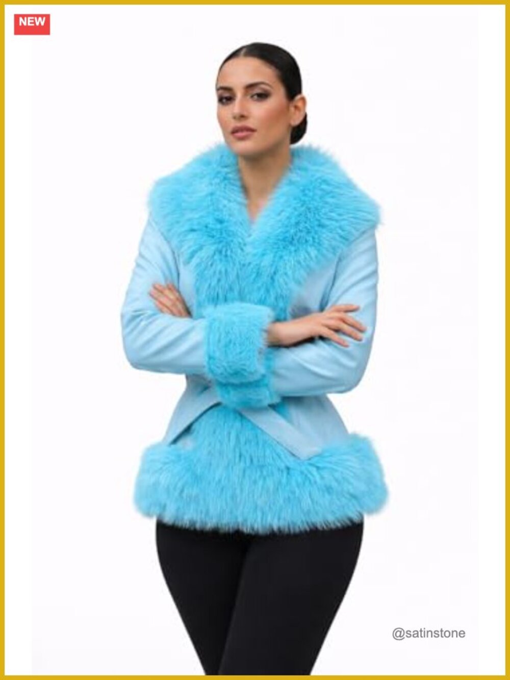 Women's Cropped Vegan Leather Jacket Faux Fur Trim Belted Fleece Lined - Picture 5 of 6